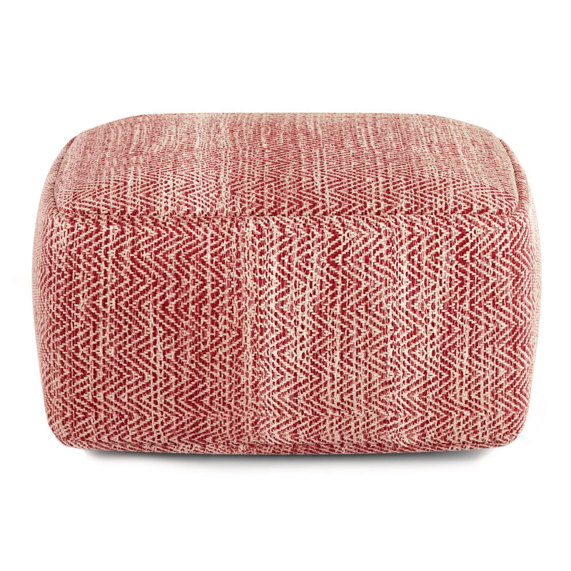Simpli-Home Nate handcrafted square accent pouf with textured fabric and wooden legs, versatile home decor piece.