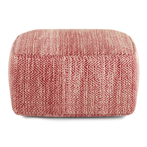 Simpli-Home Nate handcrafted square accent pouf with textured fabric and wooden legs, versatile home decor piece.