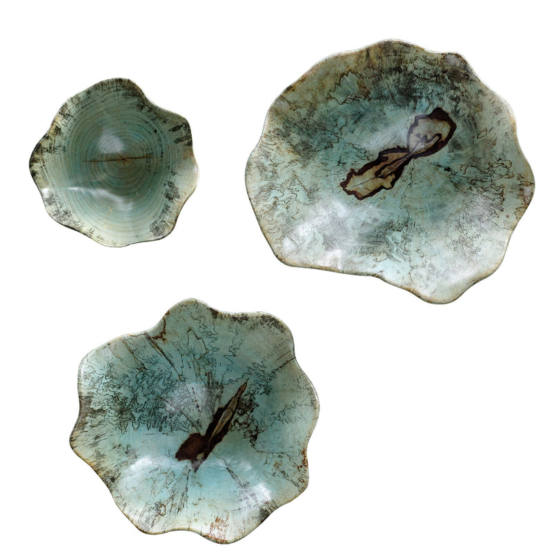 Set of three Uttermost Teo wall decor pieces featuring modern, abstract designs for stylish home interior accents.