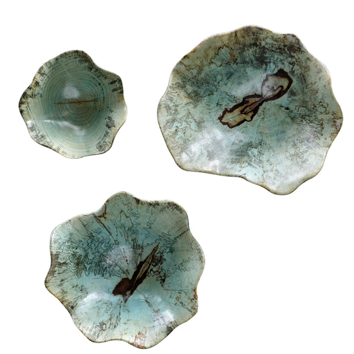 Set of three Uttermost Teo wall decor pieces featuring modern, abstract designs for stylish home interior accents.
