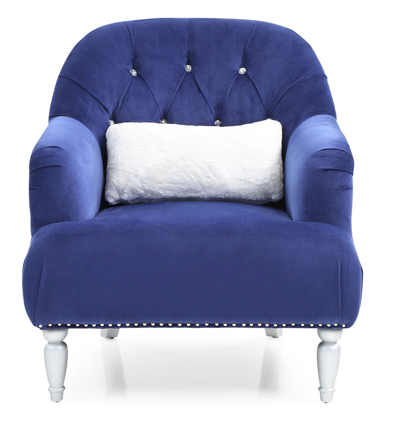 Elegant traditional armchair with carved wooden legs and plush upholstery by Glory Furniture, featuring a classic design.