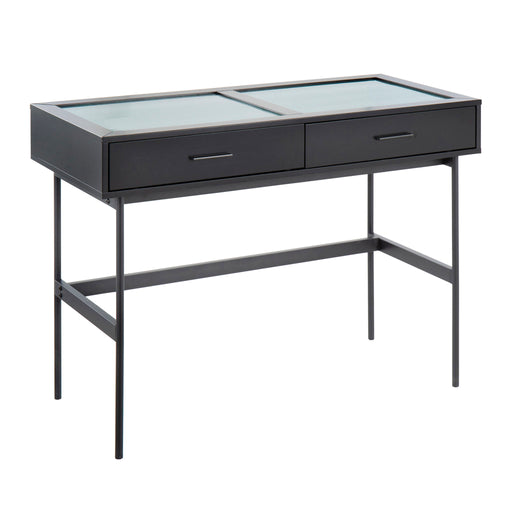 Lumi Source Emery contemporary console table with sleek wooden top and metal legs, perfect for modern entryways and living rooms.