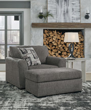 Signature Design by Ashley Pewter chair and a half with matching ottoman, stationary furniture set with plush upholstery and modern style.