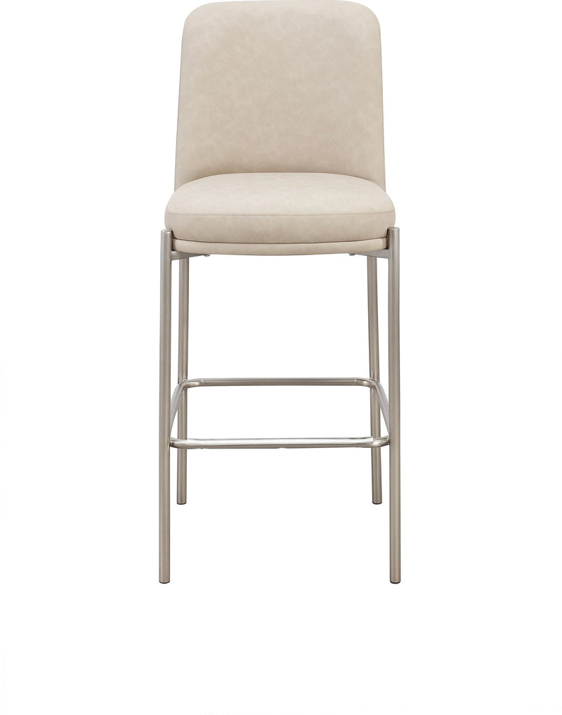 Dion Upholstered Bar Stool in Camel Synthetic Leather and Brushed Nickel Metal