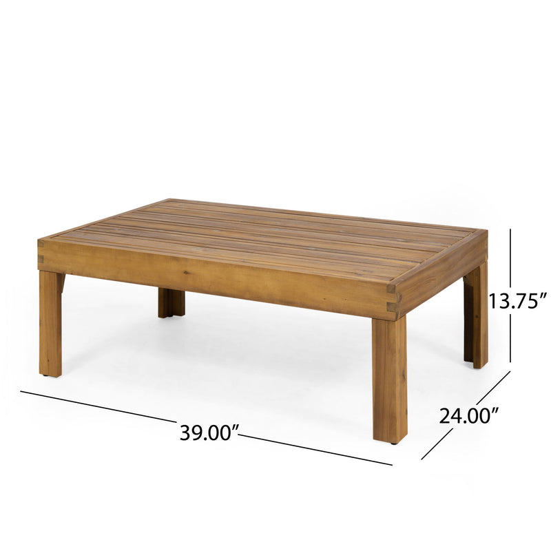 Outdoor 4 seater acacia wood chat set with wicker accents and beige cushions, ideal for patio or garden seating.
