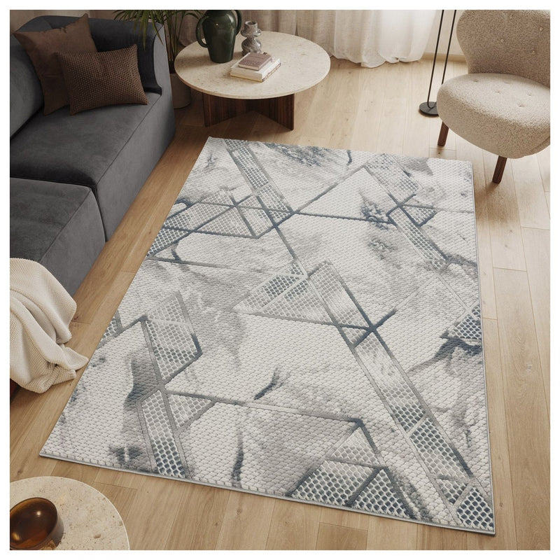 Geometrix - 5'3" X 7'3" Area Rug & Geometric, 3D Effect - Ivory / Gray - R&R Furniture Gallery (Fountain Valley, CA)