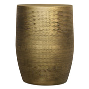 Johnsen Morse Pattern Accent Table by Simpli-Home in antique brass with a distinctive geometric design and slender legs.