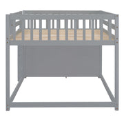 DreamHaus bunk bed with built-in four drawers and three shelves, featuring a sturdy wooden frame and space-saving design.