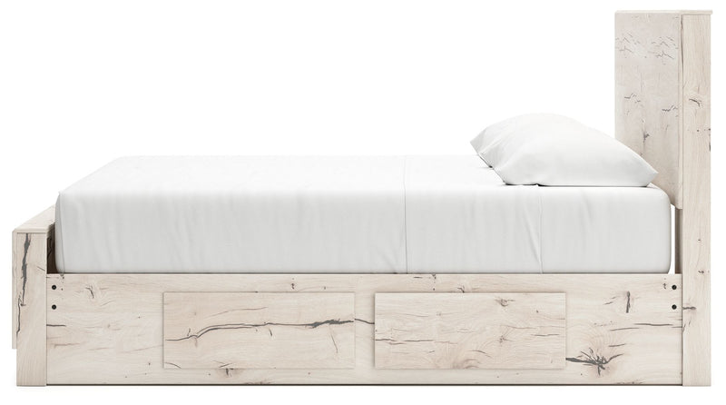 Signature Design by Ashley Lawroy panel bed with built-in storage drawers in a modern bedroom setting