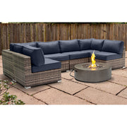 Outdoor 7 Piece Sectional Seating Group With Cushions And Fire Pit - Gray / Navy - R&R Furniture Gallery (Fountain Valley, CA)