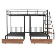Full Over Twin-Twin Triple Bunk Bed With Drawers And Staircase - Black - R&R Furniture Gallery (Fountain Valley, CA)