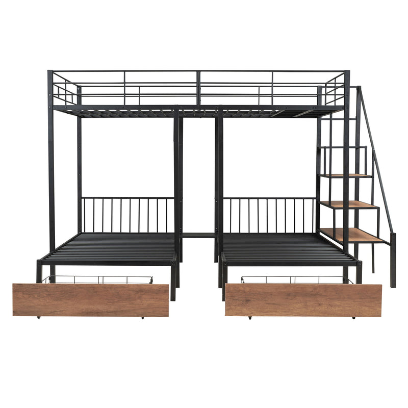 Full Over Twin-Twin Triple Bunk Bed With Drawers And Staircase - Black - R&R Furniture Gallery (Fountain Valley, CA)