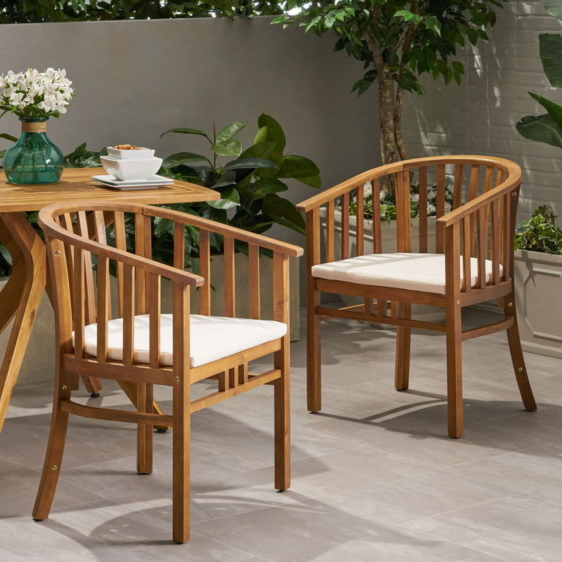 Outdoor Wooden Dining Chairs With Cushions (Set of 2) - R&R Furniture Gallery (Fountain Valley, CA)