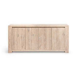 Classic Home Bristol 4-door buffet cabinet with wooden finish, featuring sleek handles and ample storage space.