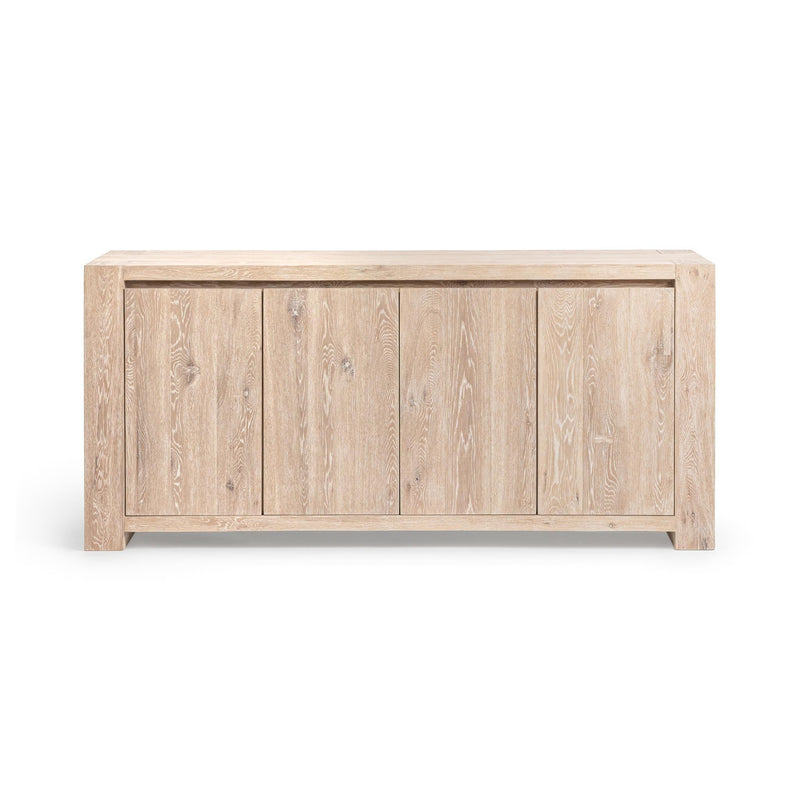 Classic Home Bristol 4-door buffet cabinet with wooden finish, featuring sleek handles and ample storage space.