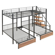 Full Over Twin-Twin Triple Bunk Bed With Drawers And Staircase - Black - R&R Furniture Gallery (Fountain Valley, CA)