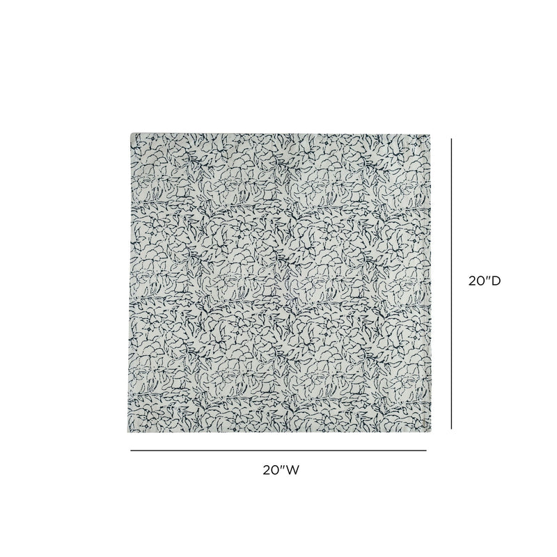 Set of four Crissy Cotton Canvas Printed Napkins by TOV Furniture with inked floral design on white fabric.