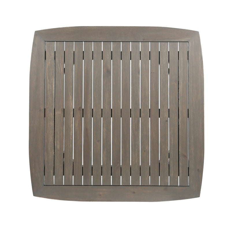 Modern indoor square dining table by Noble House with acacia wood surface and toothpick leg design, perfect for contemporary dining rooms.