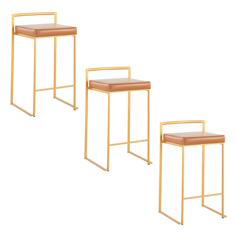 Pair of Lumi Source Fuji contemporary glam design counter stools with sleek upholstery and modern style, set of two.