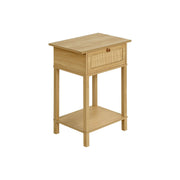 8th Street natural wood accent table with storage drawer and two-tier design, ideal for living room or bedroom use