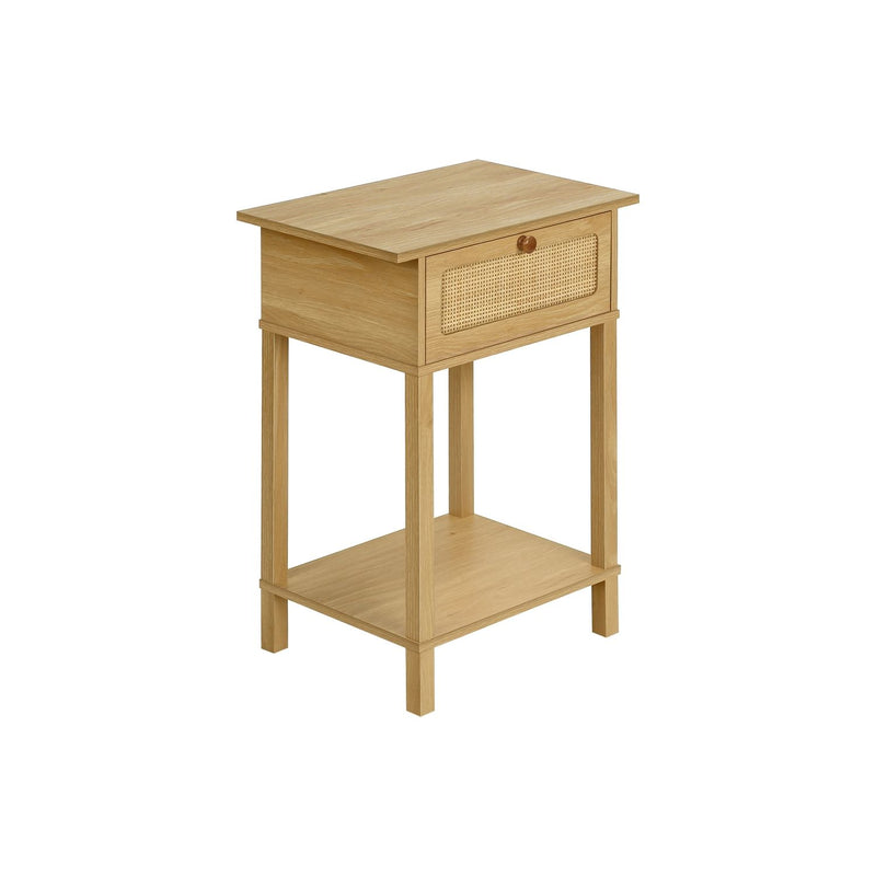 8th Street natural wood accent table with storage drawer and two-tier design, ideal for living room or bedroom use