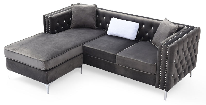 Glory Furniture Paige stationary sectional sofa chaise with plush cushions and modern design, shown in a cozy living room setting.