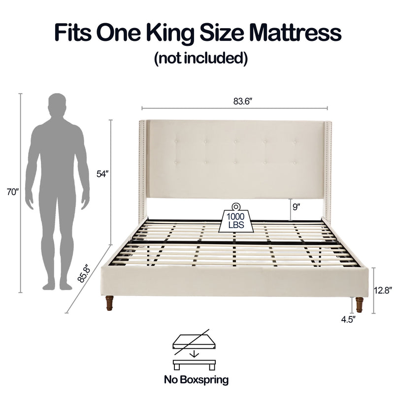 Peyton - Upholstered Bed With 54" High Headboard, Traditional Hand Buttoned Tufting - R&R Furniture Gallery (Fountain Valley, CA)
