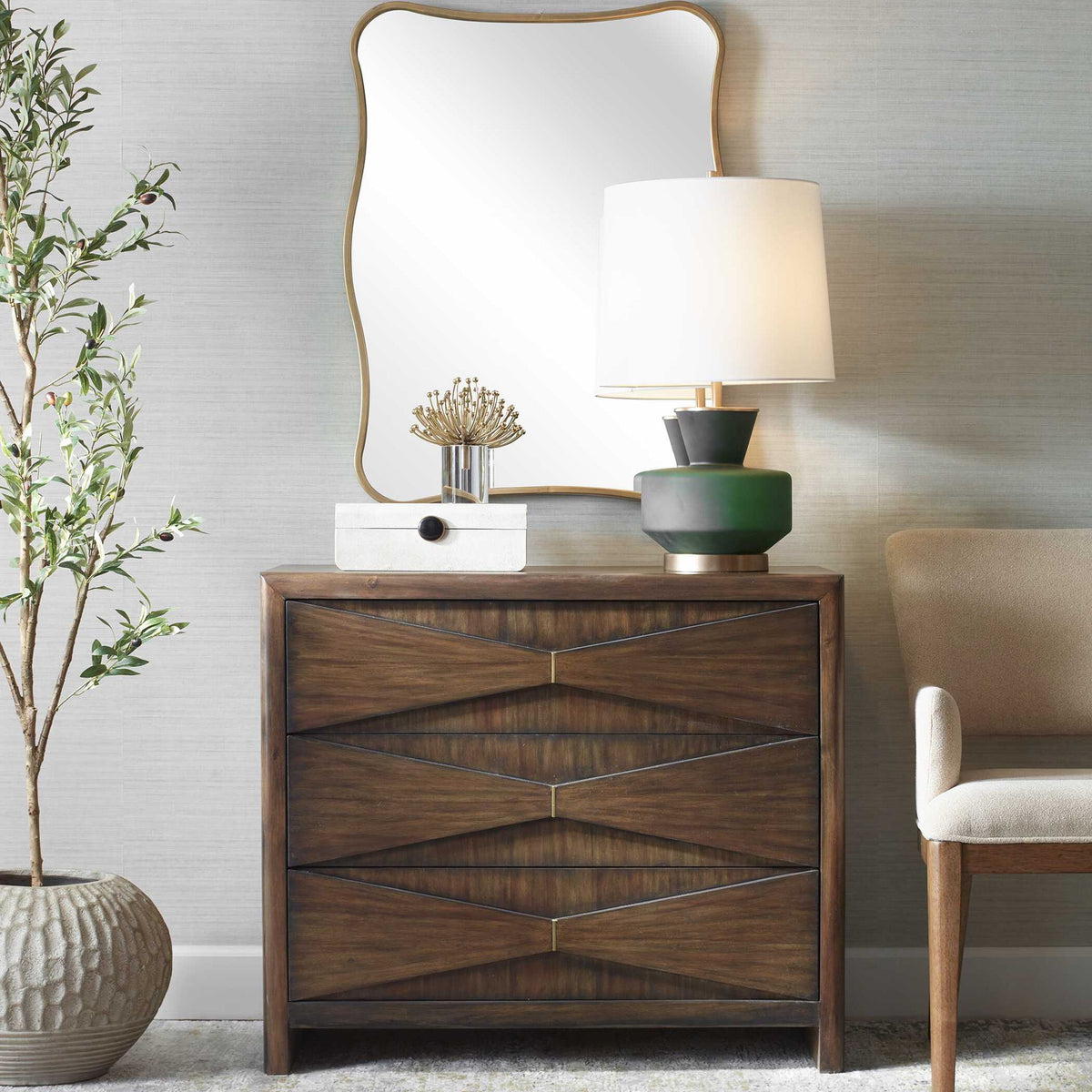 Bowtie - 3 Drawer Mid-Century Chest - Dark Brown