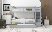 DreamHaus bunk bed with staircase and trundle, featuring sturdy construction and space-saving design for kids' bedroom.