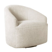 Cream upholstered JLA 360-degree swivel chair with cushioned seat and backrest, showcasing modern design and comfortable seating.