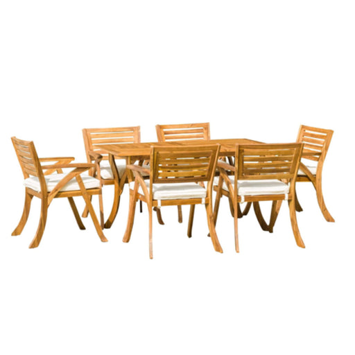Outdoor Hermosa 7 Piece Wood Dining Set With Cushions - Teak - R&R Furniture Gallery (Fountain Valley, CA)