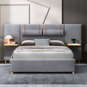 Upholstered Platform Bed, 2 Outlets And USB Charging Ports On Both Sides, 2 Bedside Pillows, Storage Shelves - R&R Furniture Gallery (Fountain Valley, CA)