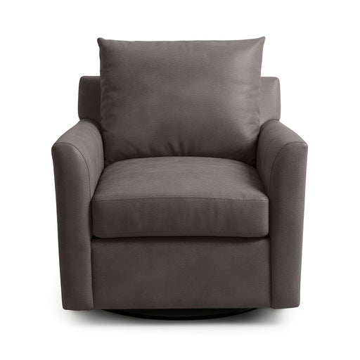 Classic Home Olivia swivel chair with plush fabric upholstery and a modern design, shown from a side angle.