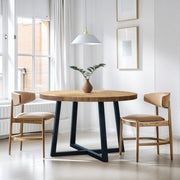 Round Dining Table With Wire Brushed Mindi Top And Mahogany Base - Wheat - R&R Furniture Gallery (Fountain Valley, CA)