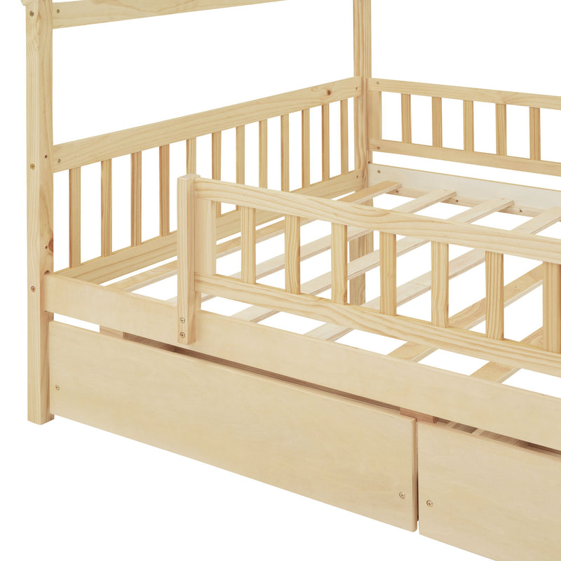 DreamHaus house bed with storage drawers, featuring a cozy house-shaped design and two spacious drawers for bedroom organization.