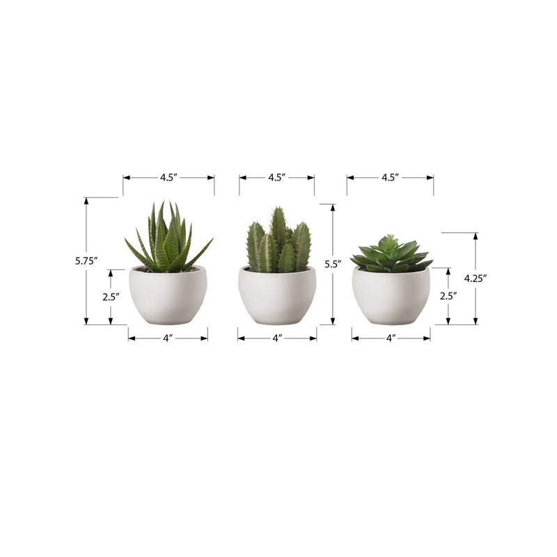 Set of three artificial succulent plants from 8th Street, featuring realistic green and textured leaves in small decorative pots.