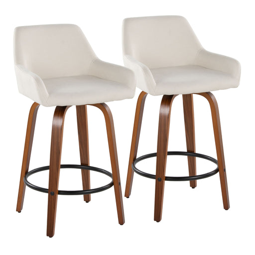 Lumi Source Daniella contemporary fixed height counter stools with swivel, round footrest, set of 2, modern seating for kitchen or bar area