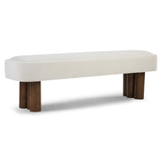Indoor upholstered dining bench by Noble House with padded seat and wooden legs, ideal for modern dining room seating.