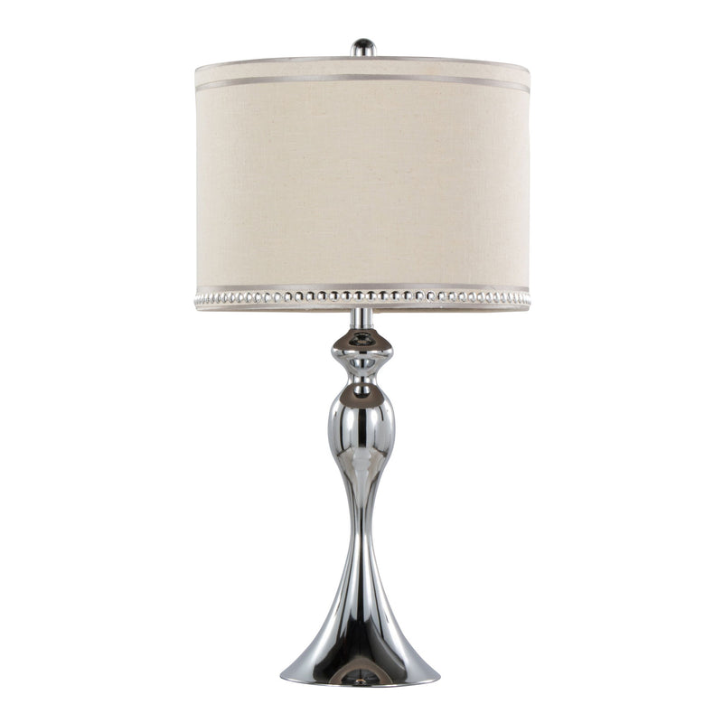 Lumi Source Ashland contemporary table lamp set with polished chrome bases and cream fabric shades, modern home lighting.