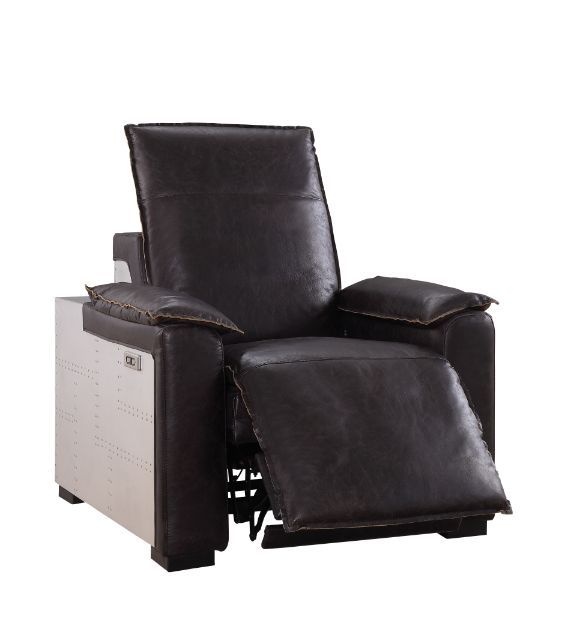 Misezon - Power Motion Recliner - Dark Top Grain Brown Leather & Aluminum - R&R Furniture Gallery (Fountain Valley, CA)
