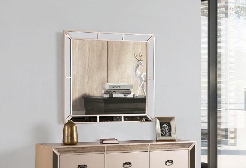 Contemporary mirror by Glory Furniture featuring a sleek, elegant design with a modern frame, perfect for stylish home decor.