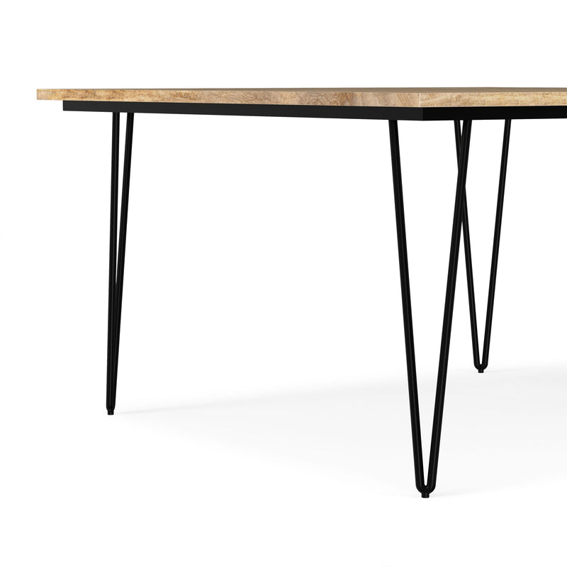 Simpli-Home Hunter square tabletop dining table with wooden finish and sturdy legs, perfect for modern dining spaces.