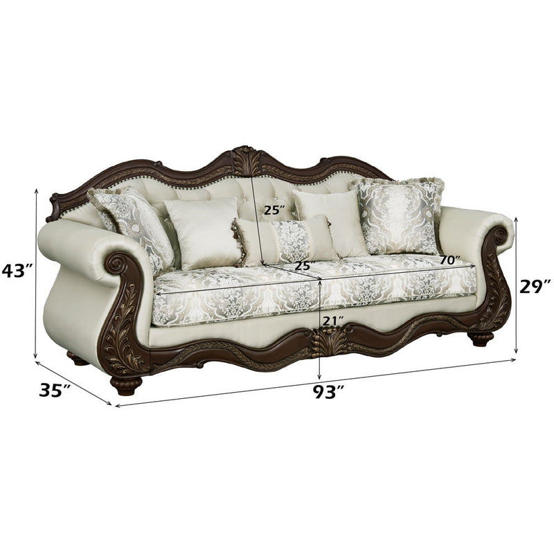 Pierce - Sofa With 5 Pillows - Beige Fabric & Cherry - R&R Furniture Gallery (Fountain Valley, CA)