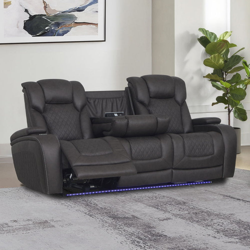 Wendell - Power Motion Sofa With Dropdown Table, Storage, USB & LED - Dark Gray - R&R Furniture Gallery (Fountain Valley, CA)