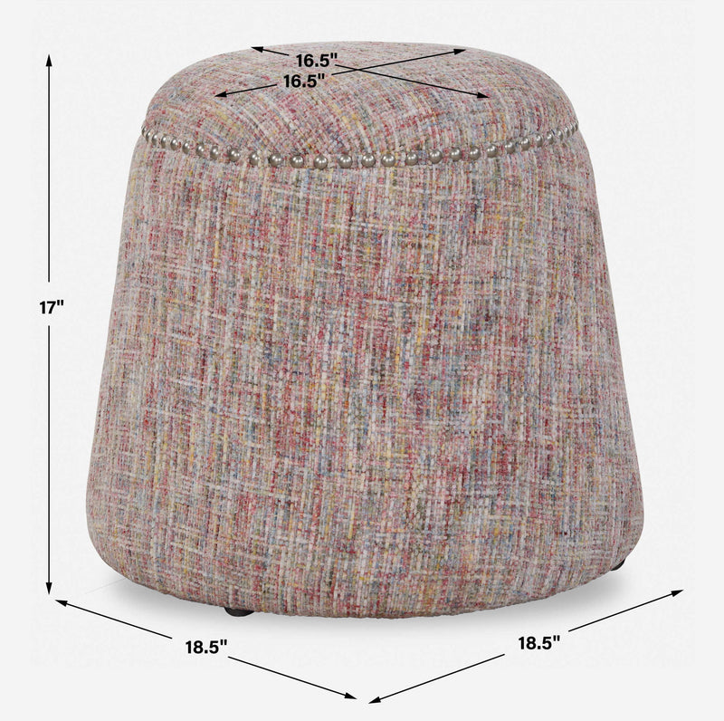 Uttermost Gumdrop upholstered ottoman with plush fabric and rounded shape, perfect for living room or bedroom decor.