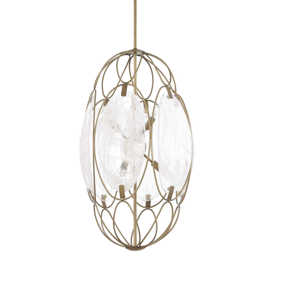 Valencia - 6 Light Glass Panel Pendant - Gold / White