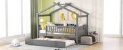 DreamHaus Creativity House Bed with twin size trundle, featuring a playful house-shaped design and a pull-out sleeping drawer.