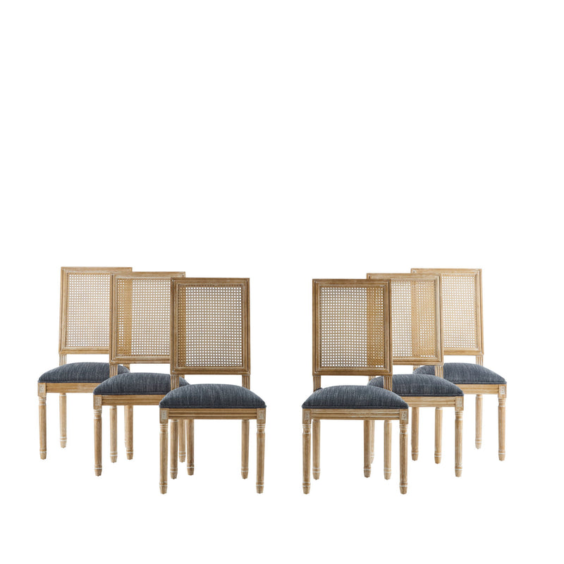 French Country Dining Chair With Rectangular Cane Backrest And Smooth Upholstered Seating - R&R Furniture Gallery (Fountain Valley, CA)