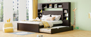 DreamHaus cabinet bed with integrated shelf, sockets, and twin long trundle, showcasing its sleek design and multifunctional storage.