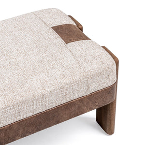 Upholstered Kava Accent Bench in Cocoa Latte fabric with wooden legs, modern design for living room or entryway.